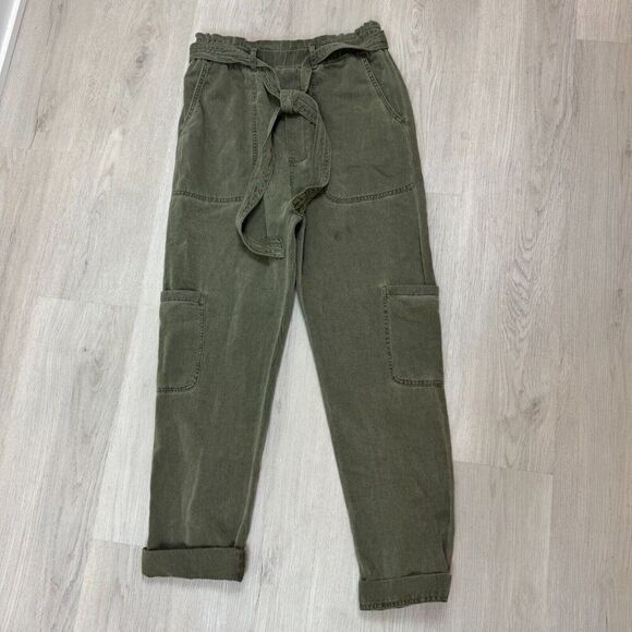 Cloth and Stone Paperbag Pants Womens Small Green Tie Waist - Picture 1 of 6